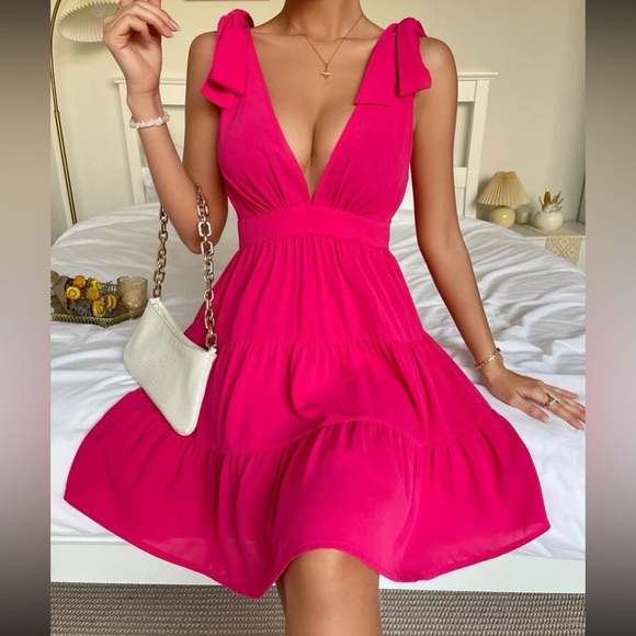 Boho tie shoulder ruffle hem dress yellow mustard - Picture 3 of 10